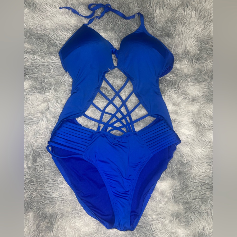 Kenneth Cole One Piece Bathing Suit, Size XL, Royal Blue
